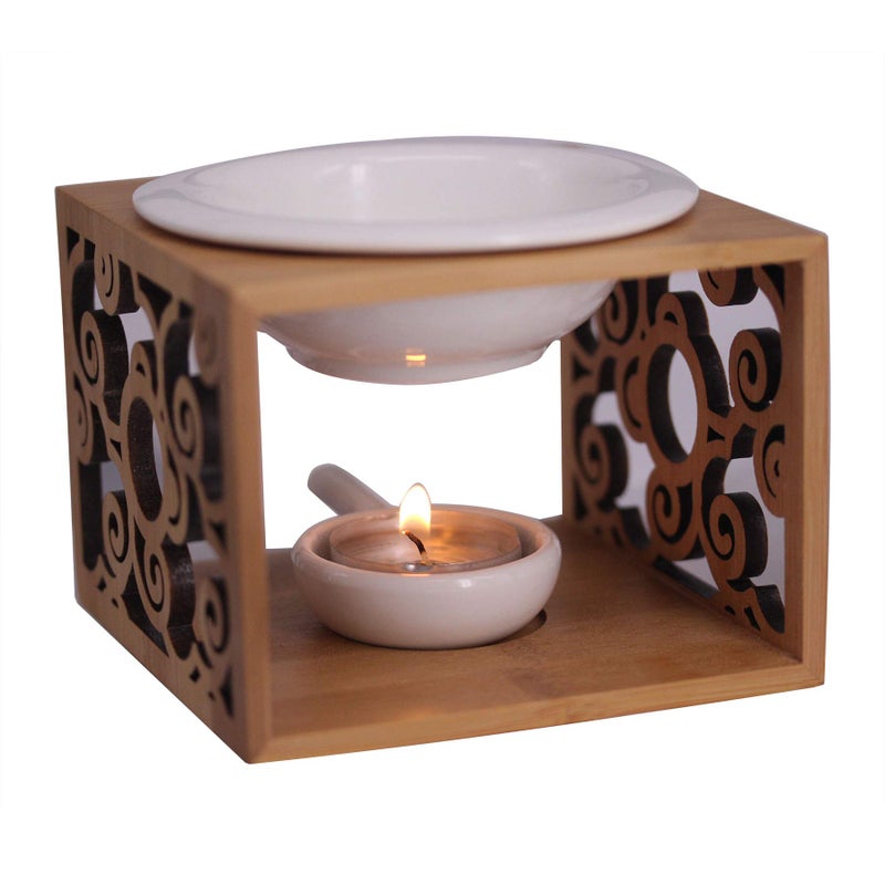 Singeek Ceramic Essential Oil Burner Diffuser,Hollowing Floral Tea Light Holder Aromatherapy Oil Warmer, Holiday Home Decoration Valentine (Auspicious Cloud) - Image 2